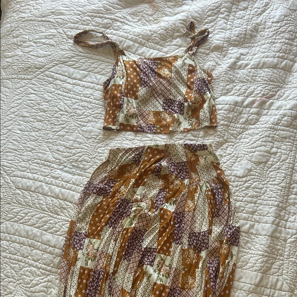Petal & Pup Patchwork Floral Set in Mustard, Cream & Brown